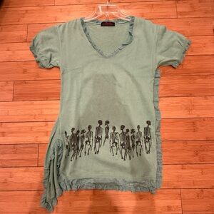 Vintage hysteric glamour green tunic long shirt short dress skeletons Free size